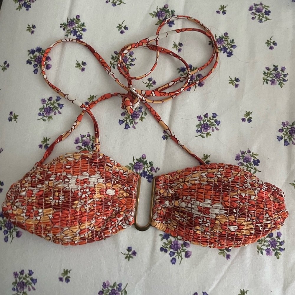 Colorful Strapless Floral Bikini Top